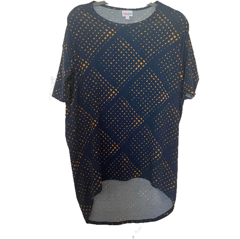LuLaRoe | Navy & Mustard Abstract Square Irma Top